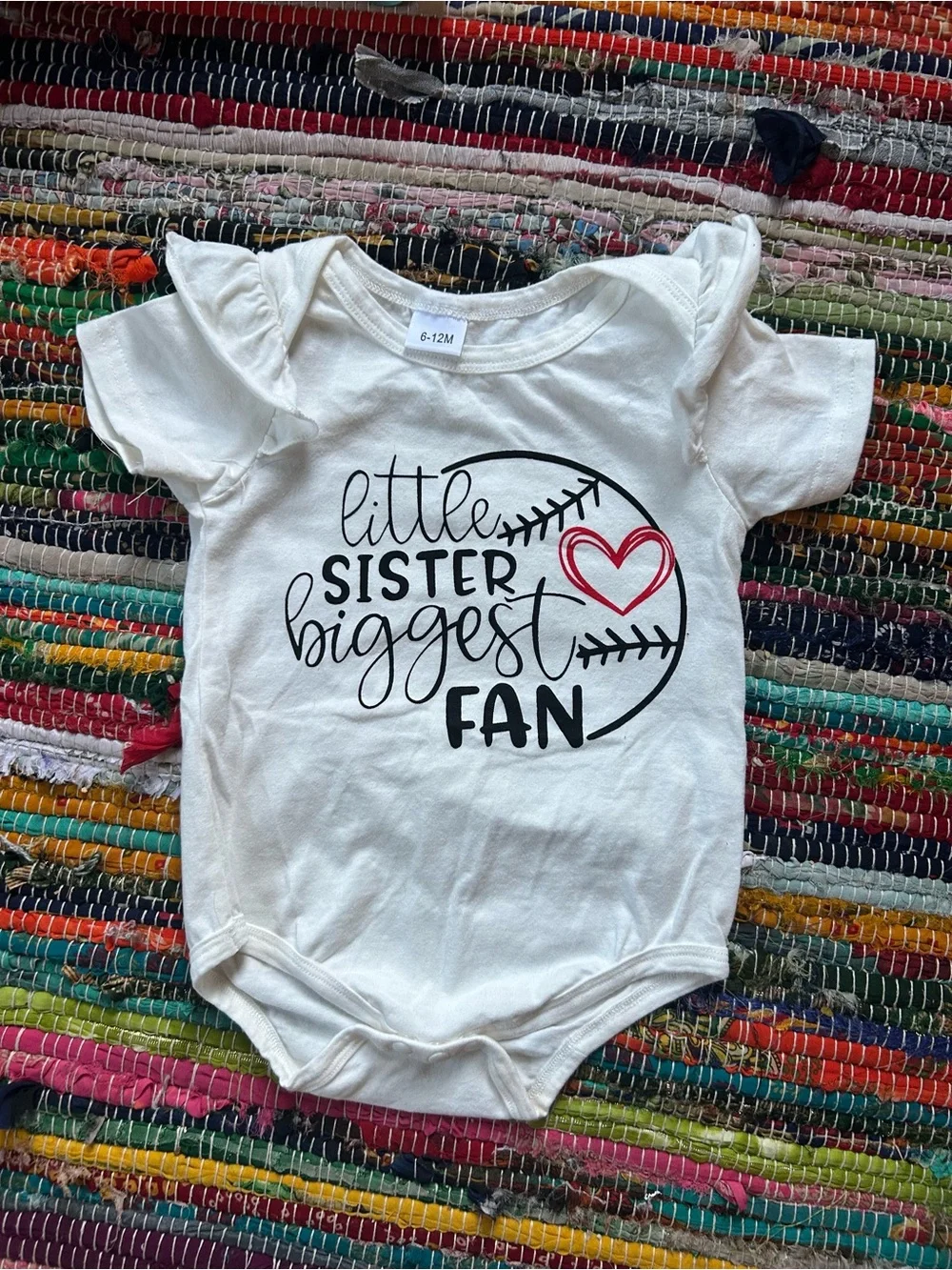 Little Sister Biggest Fan Baseball Ruffle Outfit with Red Bow Bloomers 6-12 MOS